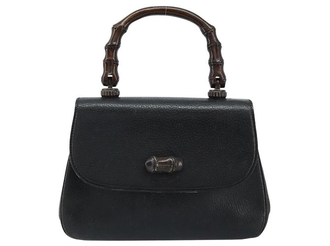 Borsa a mano in pelle Gucci Bamboo nera e oro Auth ep13556 Nero D'oro - vista 2