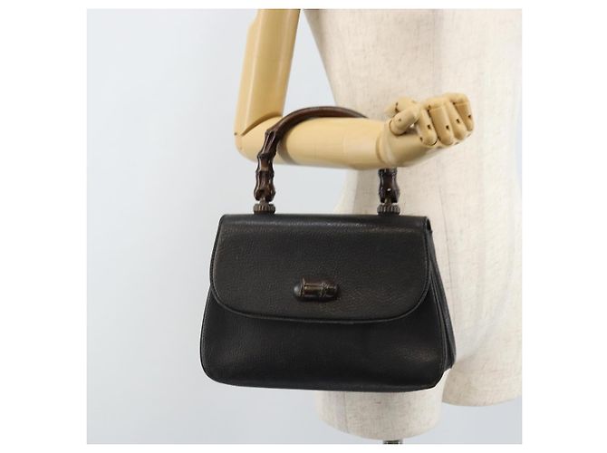 Borsa a mano in pelle Gucci Bamboo nera e oro Auth ep13556 Nero D'oro - vista 25