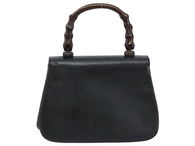 Borsa a mano in pelle Gucci Bamboo nera e oro Auth ep13556 Nero D'oro - vista 3