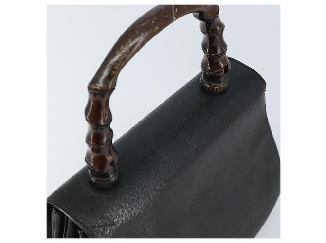 Borsa a mano in pelle Gucci Bamboo nera e oro Auth ep13556 Nero D'oro - vista 6