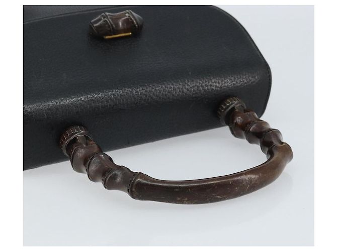 Borsa a mano in pelle Gucci Bamboo nera e oro Auth ep13556 Nero D'oro - vista 7