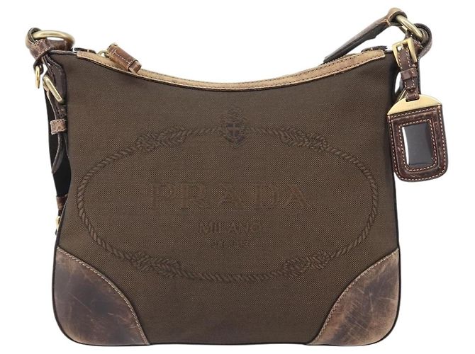Borsa a Spalla PRADA in Tela Marrone Oro Auth 172166 D'oro - vista 2