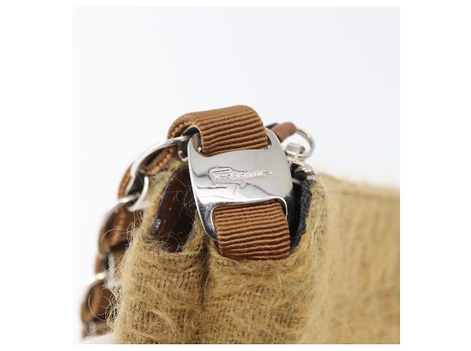 Borsa a Spalla Salvatore Ferragamo in Seta e Cotone Khaki Argento Autentica 166824 Cachi - vista 16