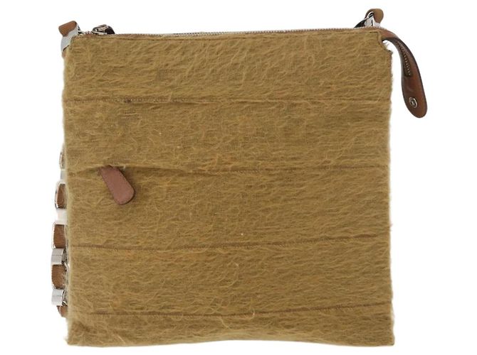 Borsa a Spalla Salvatore Ferragamo in Seta e Cotone Khaki Argento Autentica 166824 Cachi - vista 2