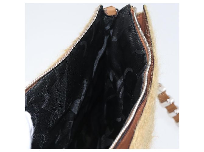 Borsa a Spalla Salvatore Ferragamo in Seta e Cotone Khaki Argento Autentica 166824 Cachi - vista 22
