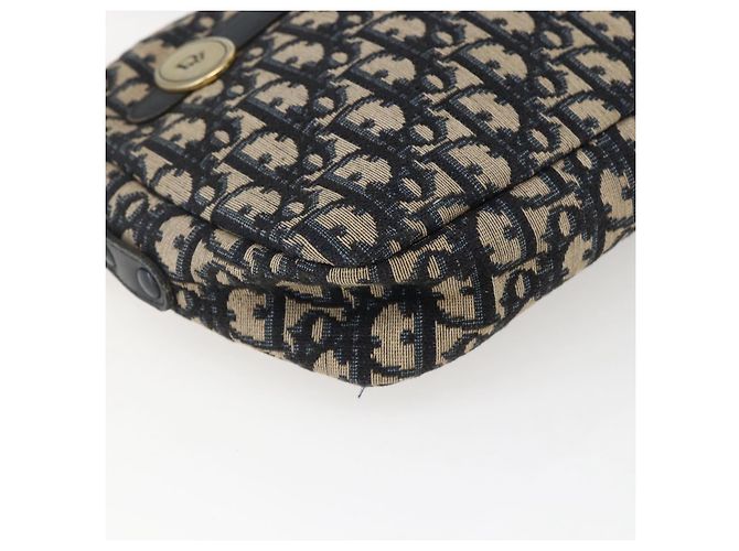 Borsa a Spalla in Tela Trotter Christian Dior Blu Navy Oro Auth 173463 D'oro - vista 11