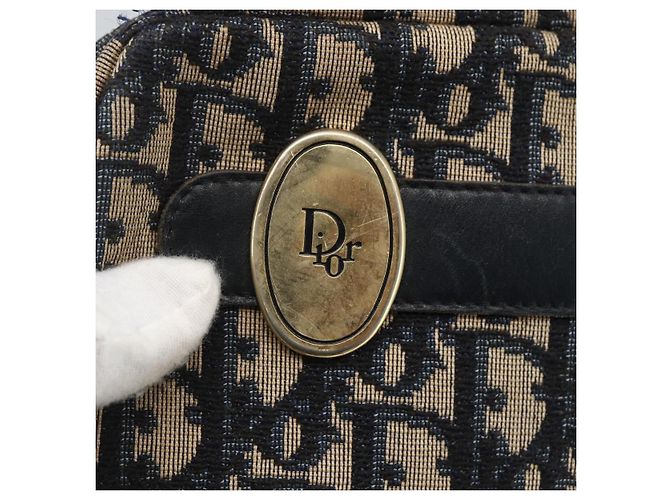 Borsa a Spalla in Tela Trotter Christian Dior Blu Navy Oro Auth 173463 D'oro - vista 14