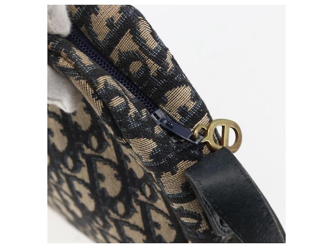 Borsa a Spalla in Tela Trotter Christian Dior Blu Navy Oro Auth 173463 D'oro - vista 15