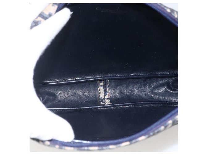 Borsa a Spalla in Tela Trotter Christian Dior Blu Navy Oro Auth 173463 D'oro - vista 17