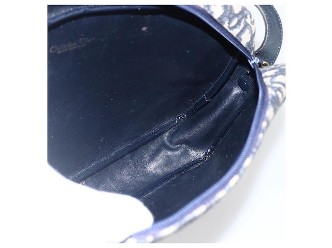 Borsa a Spalla in Tela Trotter Christian Dior Blu Navy Oro Auth 173463 D'oro - vista 18
