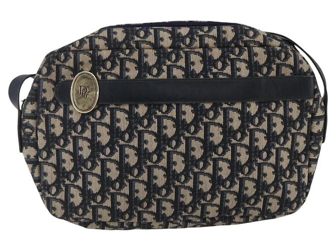 Borsa a Spalla in Tela Trotter Christian Dior Blu Navy Oro Auth 173463 D'oro - vista 2