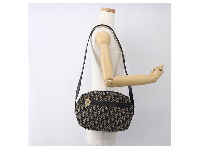 Borsa a Spalla in Tela Trotter Christian Dior Blu Navy Oro Auth 173463 D'oro - vista 20