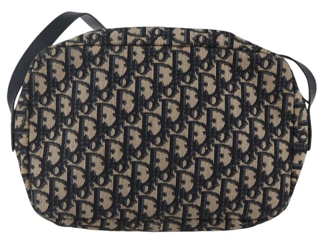 Borsa a Spalla in Tela Trotter Christian Dior Blu Navy Oro Auth 173463 D'oro - vista 3