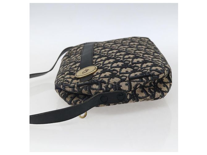 Borsa a Spalla in Tela Trotter Christian Dior Blu Navy Oro Auth 173463 D'oro - vista 4