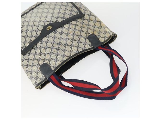GUCCI GG Canvas GG Plus Sherry Line Tasche PVC 3 Set Beige Marine Auth 155246 Marineblau - Ansicht 5