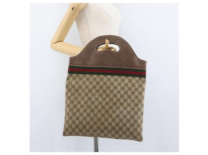 Borsa a mano GUCCI GG Supreme Web Sherry Line PVC Beige Rosso Verde Auth 172091 - vista 18