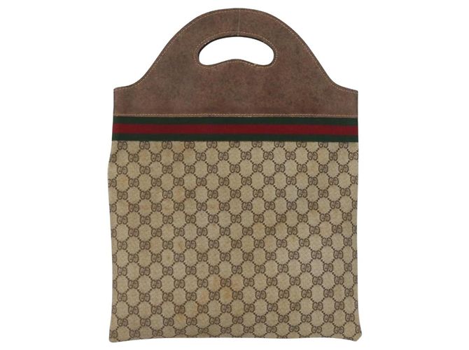 Borsa a mano GUCCI GG Supreme Web Sherry Line PVC Beige Rosso Verde Auth 172091 - vista 2