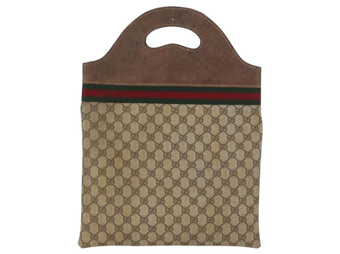 Borsa a mano GUCCI GG Supreme Web Sherry Line PVC Beige Rosso Verde Auth 172091 - vista 3