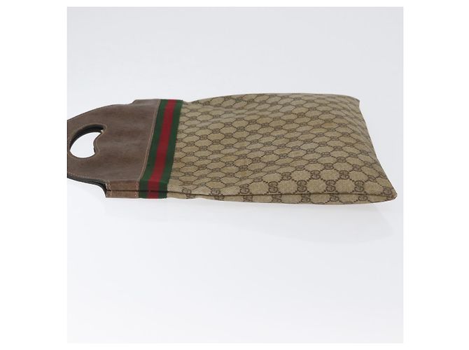 Borsa a mano GUCCI GG Supreme Web Sherry Line PVC Beige Rosso Verde Auth 172091 - vista 5