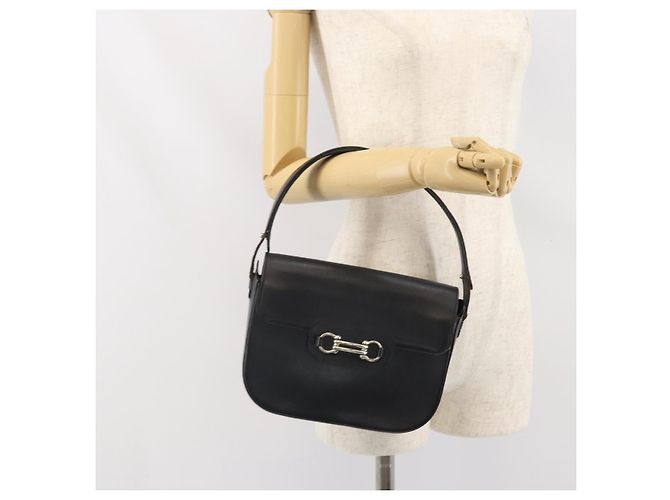 Borsa a Spalla Horsebit in Pelle Nera e Argento Christian Dior Auth am10763 Nero - vista 22