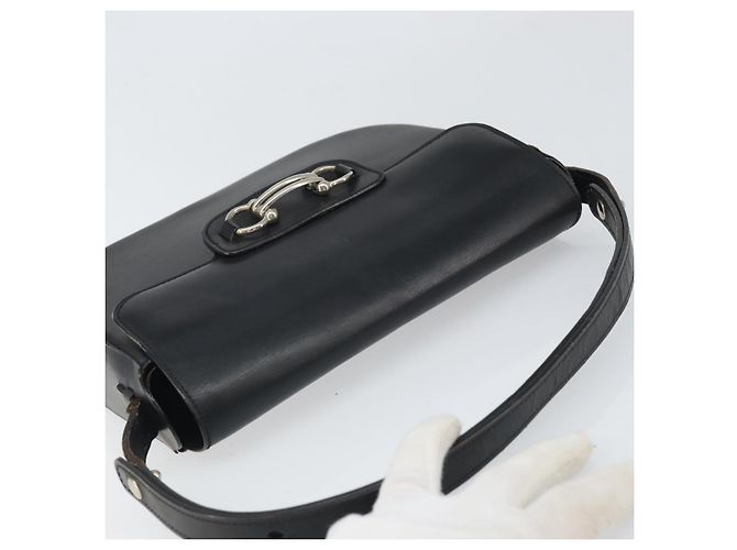 Borsa a Spalla Horsebit in Pelle Nera e Argento Christian Dior Auth am10763 Nero - vista 6
