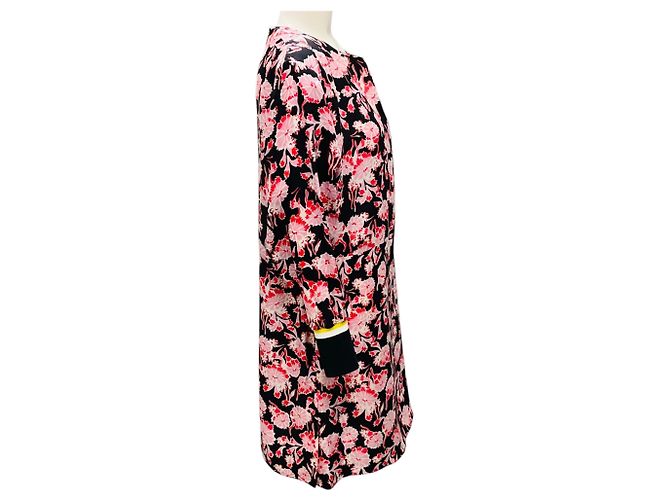 Vestido mini de seda de manga larga con estampado floral Marni negro / rosa / rojo Multicolor - vista 2