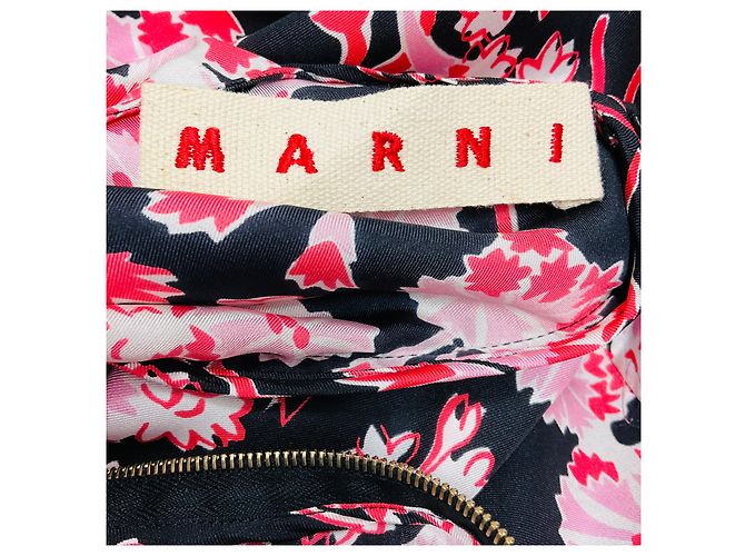 Vestido mini de seda de manga larga con estampado floral Marni negro / rosa / rojo Multicolor - vista 4