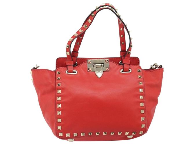 VALENTINO Borsa a mano Rock studs in pelle 2 in 1 Rossa Oro Auth BA10808 Rosso D'oro - vista 13