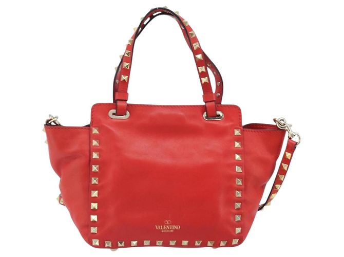 VALENTINO Borsa a mano Rock studs in pelle 2 in 1 Rossa Oro Auth BA10808 Rosso D'oro - vista 2