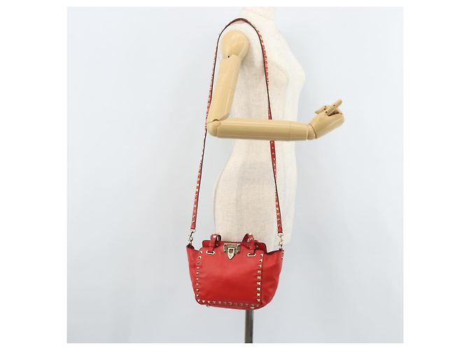 VALENTINO Borsa a mano Rock studs in pelle 2 in 1 Rossa Oro Auth BA10808 Rosso D'oro - vista 25