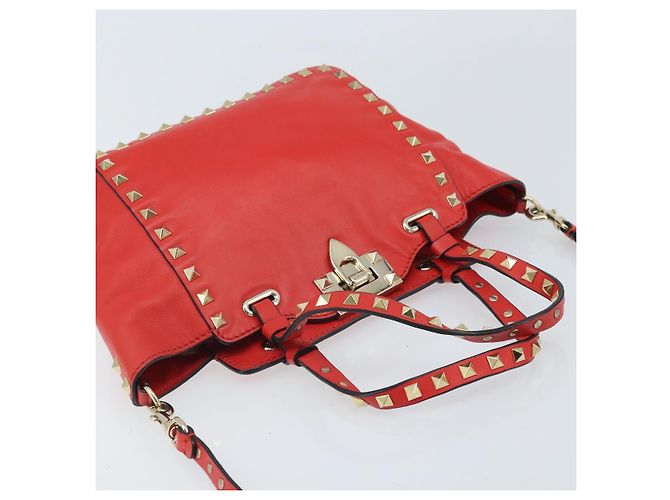VALENTINO Borsa a mano Rock studs in pelle 2 in 1 Rossa Oro Auth BA10808 Rosso D'oro - vista 6