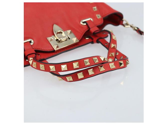 VALENTINO Borsa a mano Rock studs in pelle 2 in 1 Rossa Oro Auth BA10808 Rosso D'oro - vista 7