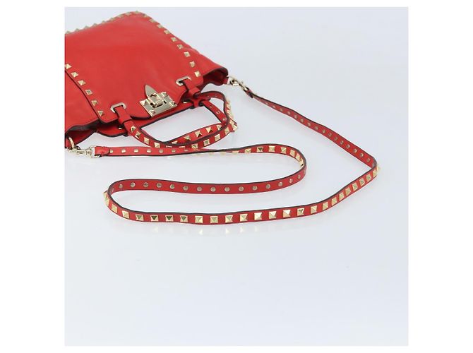 VALENTINO Borsa a mano Rock studs in pelle 2 in 1 Rossa Oro Auth BA10808 Rosso D'oro - vista 9