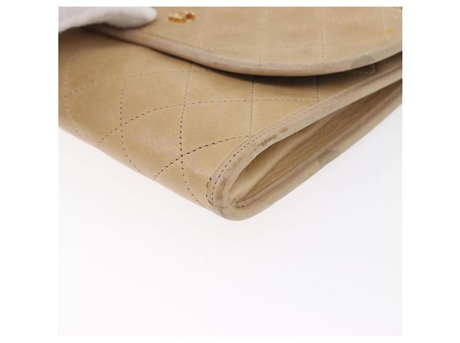 CHANEL Borsa a Spalla Matelassé in Pelle di Agnello Beige Oro CC Auth bs33475 D'oro - vista 12