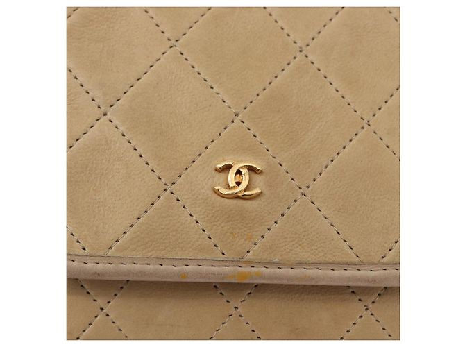 CHANEL Borsa a Spalla Matelassé in Pelle di Agnello Beige Oro CC Auth bs33475 D'oro - vista 15