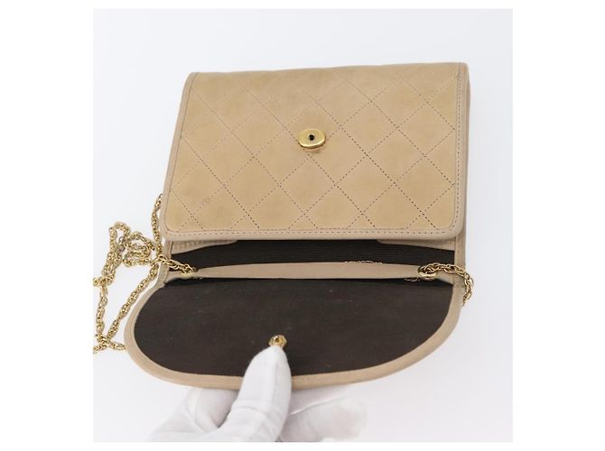 CHANEL Borsa a Spalla Matelassé in Pelle di Agnello Beige Oro CC Auth bs33475 D'oro - vista 16