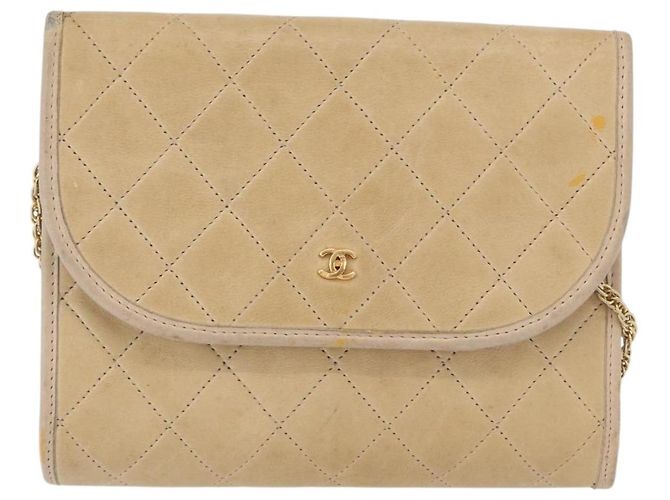 CHANEL Borsa a Spalla Matelassé in Pelle di Agnello Beige Oro CC Auth bs33475 D'oro - vista 2