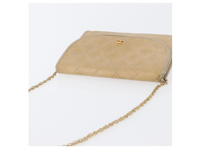 CHANEL Borsa a Spalla Matelassé in Pelle di Agnello Beige Oro CC Auth bs33475 D'oro - vista 7
