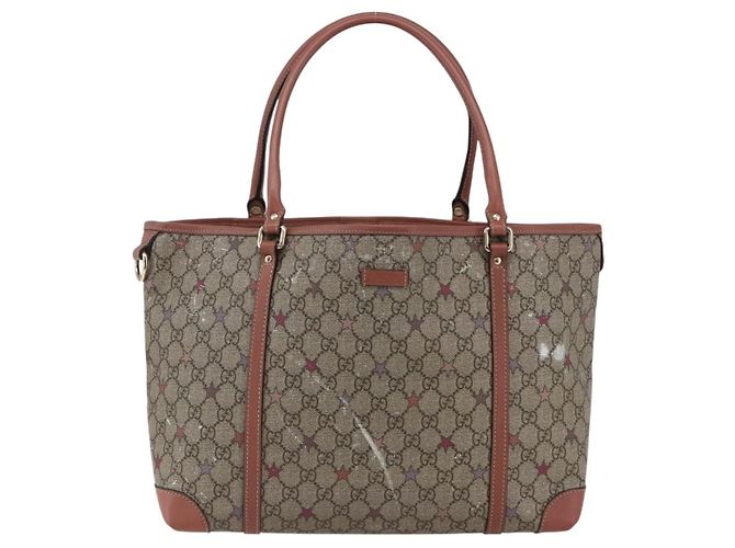 Gucci Borsa Tote GG Supreme in PVC Beige Oro 197953 Auth kk637 D'oro - vista 2