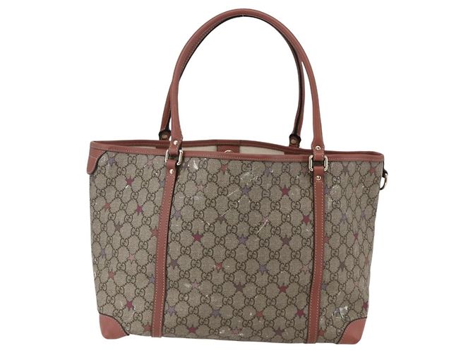 Gucci Borsa Tote GG Supreme in PVC Beige Oro 197953 Auth kk637 D'oro - vista 3