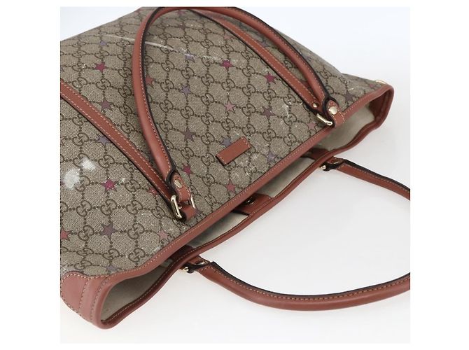 Gucci Borsa Tote GG Supreme in PVC Beige Oro 197953 Auth kk637 D'oro - vista 6