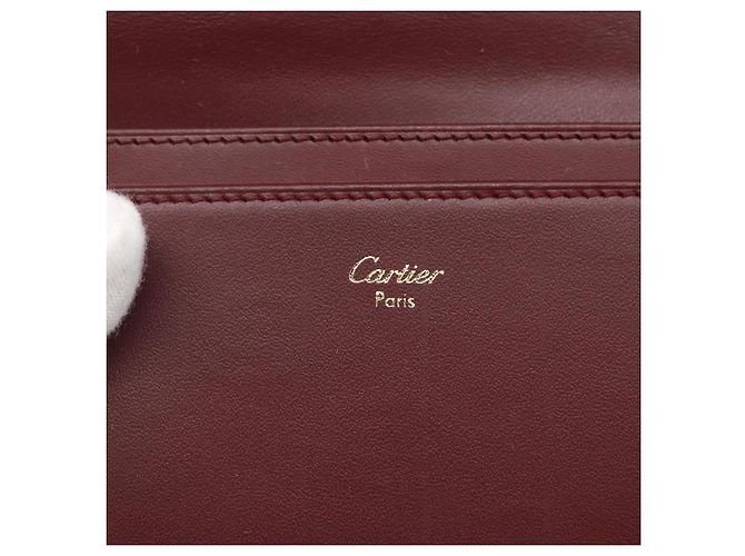 CARTIER Must Line Cartera Larga de Cuero Burdeos Oro Auth am10805V Dorado - vista 12