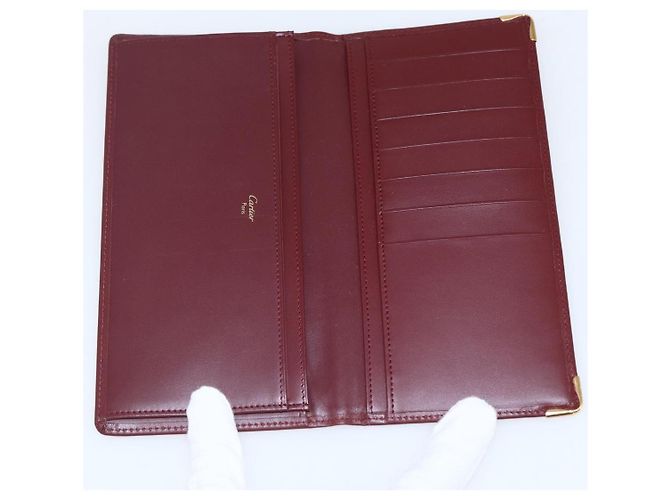 CARTIER Must Line Cartera Larga de Cuero Burdeos Oro Auth am10805V Dorado - vista 13