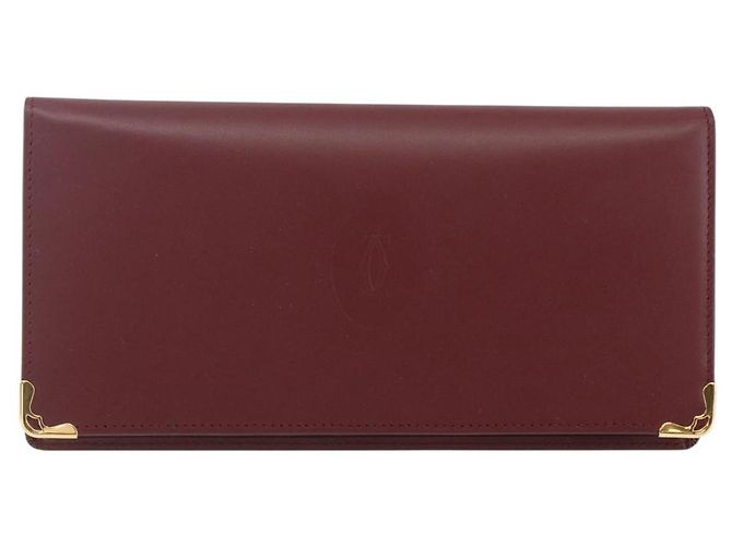 CARTIER Must Line Cartera Larga de Cuero Burdeos Oro Auth am10805V Dorado - vista 2