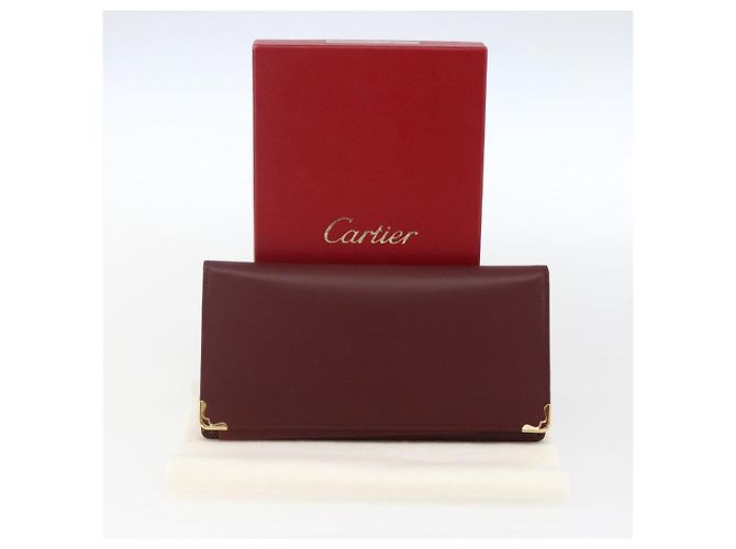 CARTIER Must Line Cartera Larga de Cuero Burdeos Oro Auth am10805V Dorado - vista 20