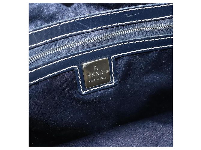 FENDI Zucchino Canvas Tote Bag Navy Silber Authentisch 173614 Marineblau - Ansicht 14