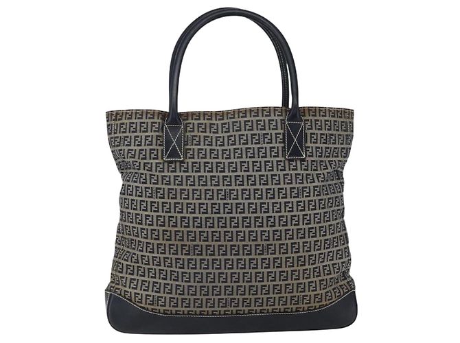 FENDI Zucchino Canvas Tote Bag Navy Silber Authentisch 173614 Marineblau - Ansicht 2