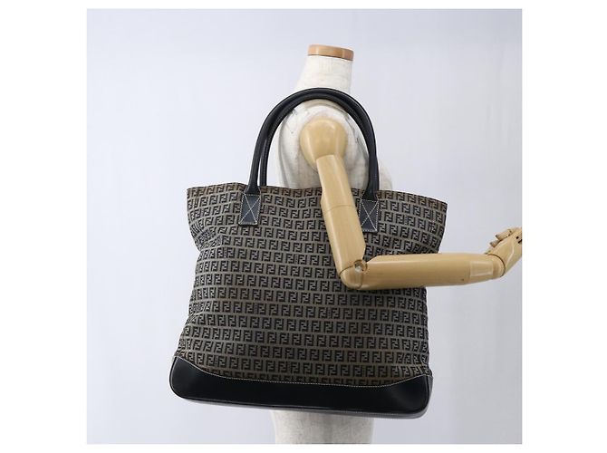 FENDI Zucchino Canvas Tote Bag Navy Silber Authentisch 173614 Marineblau - Ansicht 21