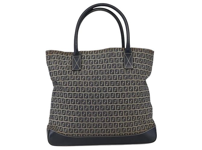 FENDI Zucchino Canvas Tote Bag Navy Silber Authentisch 173614 Marineblau - Ansicht 3