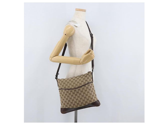 Borsa a Spalla GG Canvas Gucci Beige Argento 145857 Auth ep13417 - vista 22